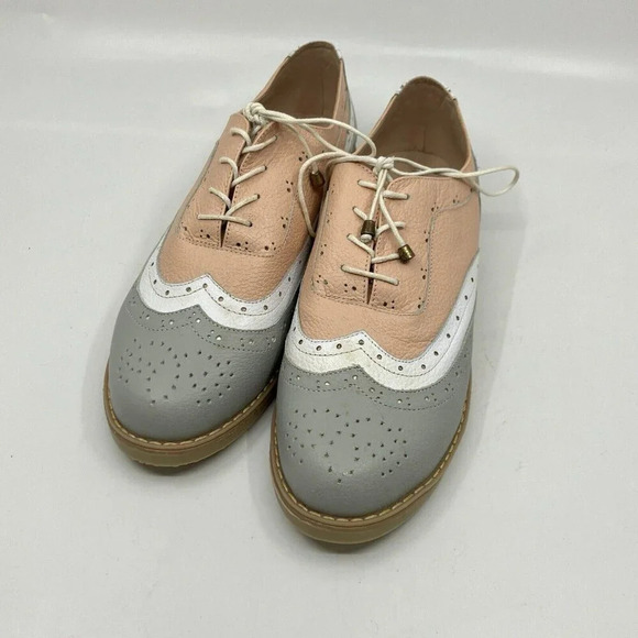 Ana Maria Oxford Pink  Gray Loafers Shoes EU 36 Faux Leather Rockabilly Brogues - Picture 2 of 8